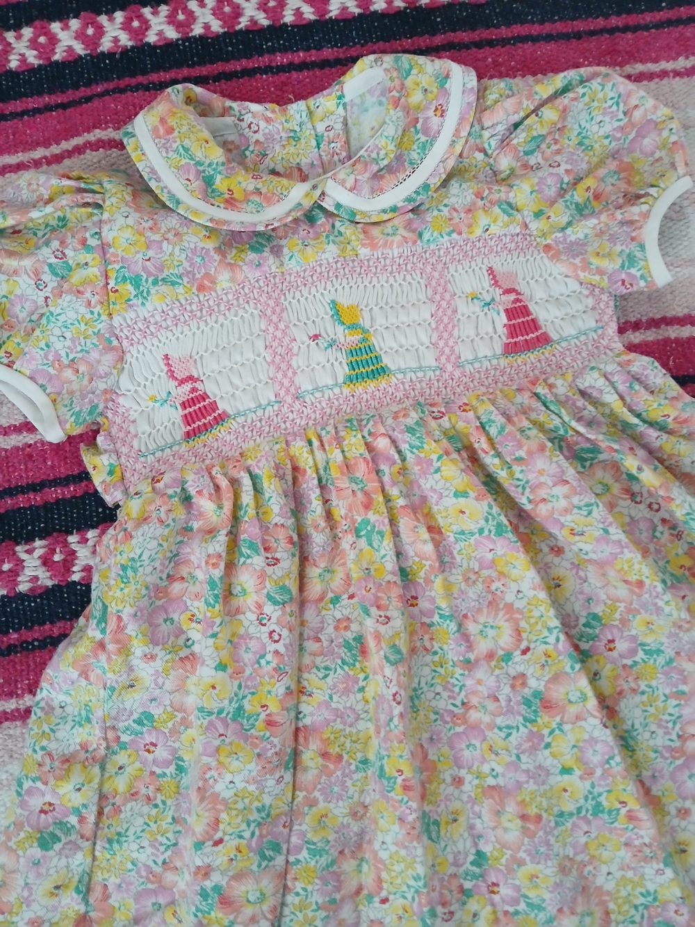 Vintage Prairie Dress Girls Floral Pastel Pinafore Cottagecore Handmade